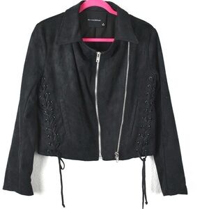 Olivaceous Black Faux Suede Lace Up Moto Jacket Women's Size M